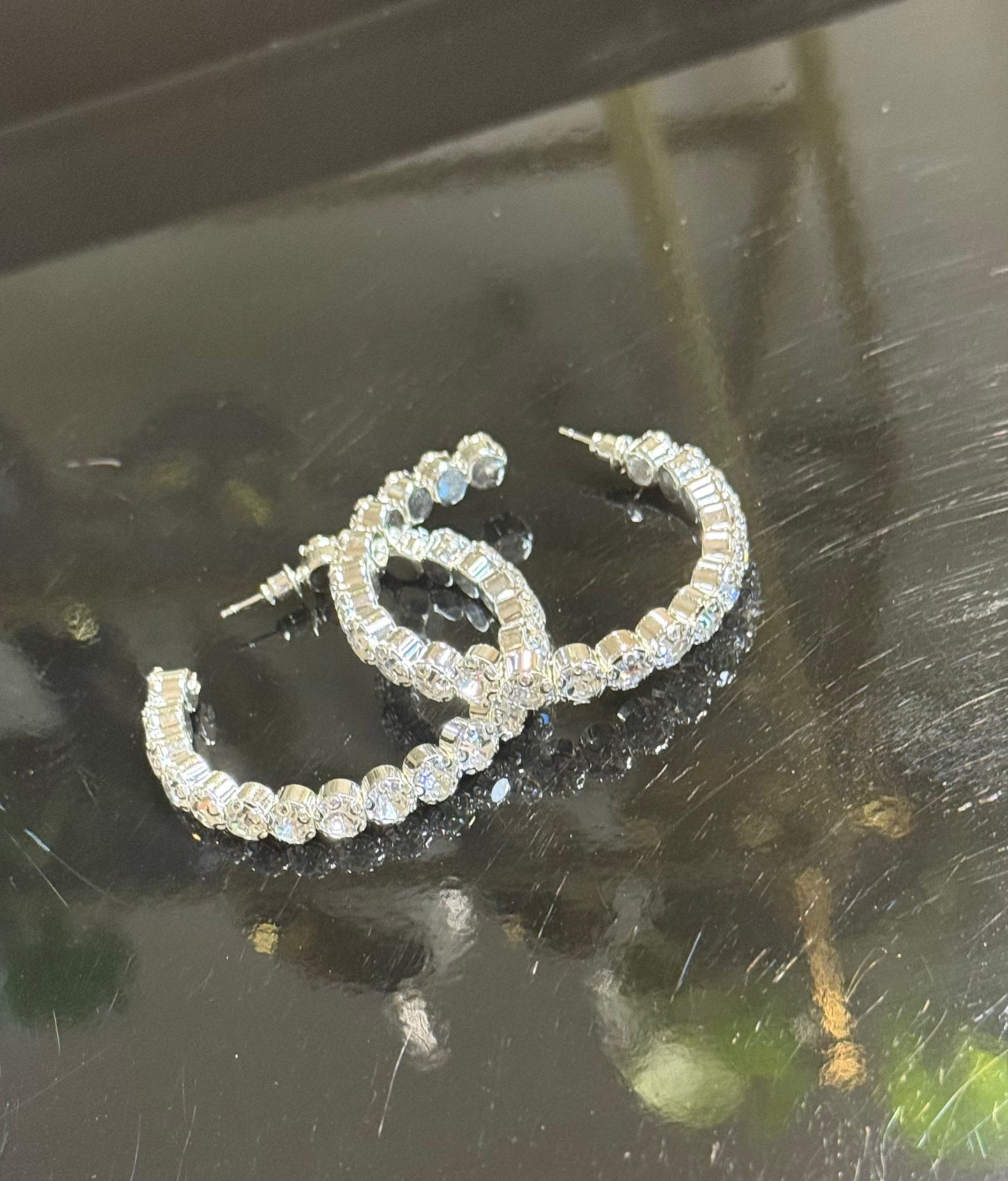Silver Rhinestone Hoops